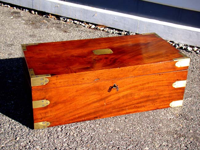 An historic DeWolfe family of Bristol, RI., brass bound mahogany lap desk circa 1840